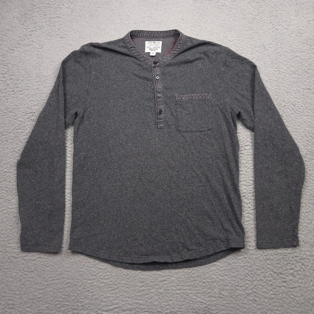 Lucky Brand Henley Shirt Men M Charcoal Gray Long Sleeve Chest Pocket Pullover